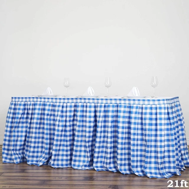 Blue on White 21 feet CHECKERED Gingham Polyester TABLE SKIRT Tradeshow Wedding