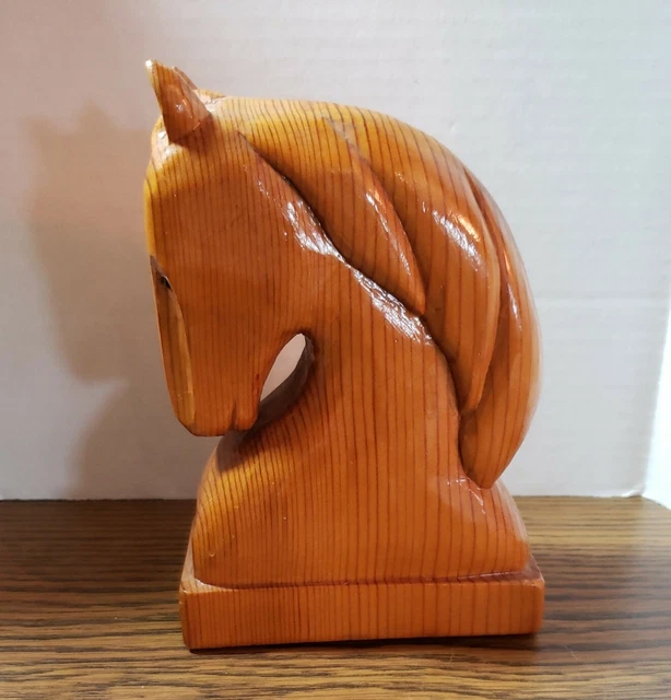 Mid-Century Modern Hand-Carved Wooden HORSE Head Sculpture Signed/Dated 1966