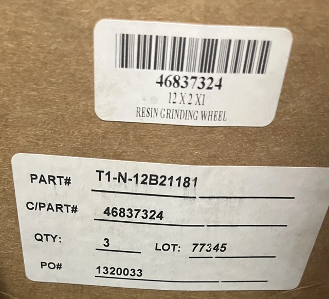 3ct) Hertel cbw36328h Grinding Wheel- 12”x2”x 1”center Hole, 24 Grit, Alum Ox