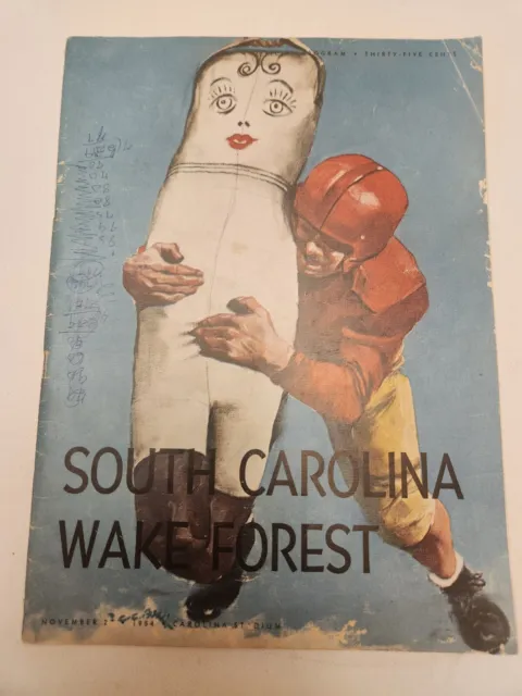 Vintage NCAA South Carolina vs Wake Forest Football Program Nov 2nd 1954