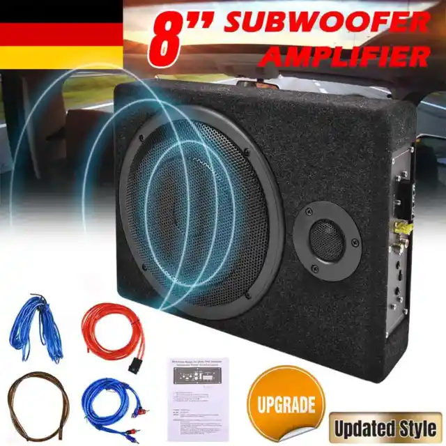 8" 800 Watt Auto Untersitz Subwoofer Kompakt Kfz Aktiv Bassbox Mit Kabel Set DE