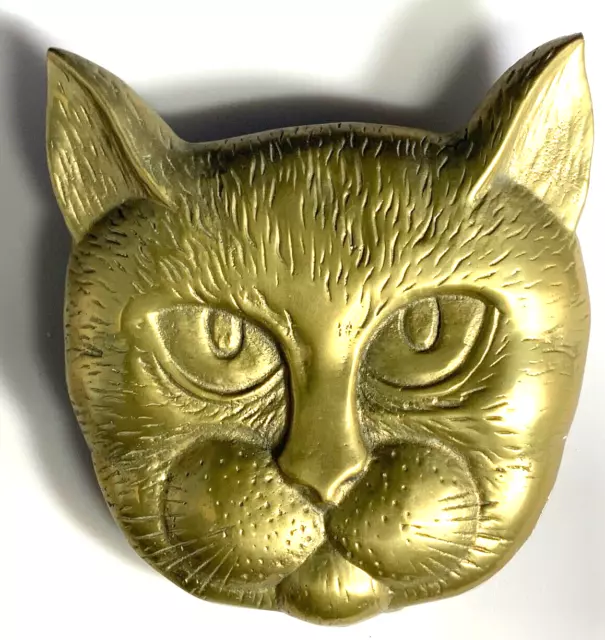 Vintage Solid Brass Heavy Large Cat Head Door Knocker