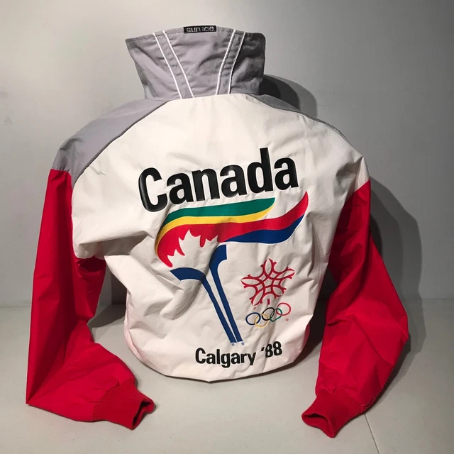 Vintage 1988 Calgary Winter Olympics Torch Runner Light Sun Ice Canada Jacket
