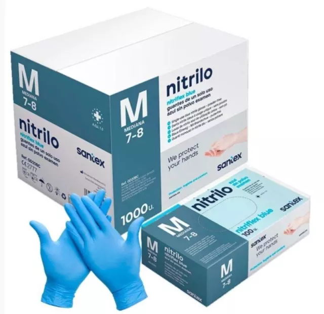 Guantes de Nitrilo sin Polvo - Talla M - Color Azul - 3.5 gr - Pack 2x100 Unidad