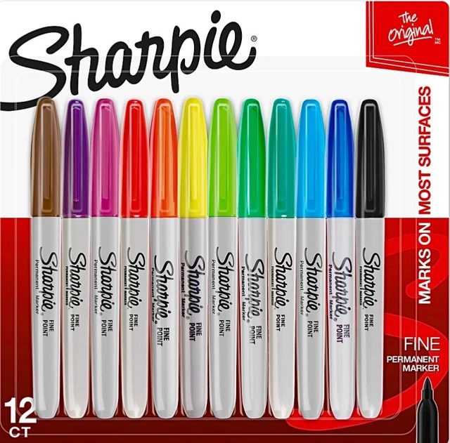 SHARPIE Fine Point Permanent Markers 12 Ct Assorted Bold Colors New 