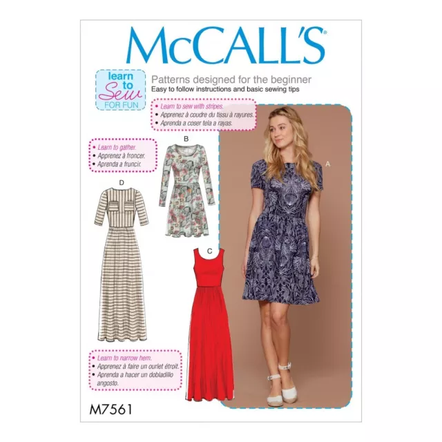 McCalls Ladies Easy Learn to Sew Sewing Pattern 7561 Jersey Knit Dresses (McC...