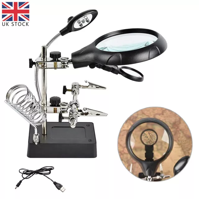 2.5 7.5 10X LED Light Helping Hands Magnifier Soldering Station Magnifying Glass