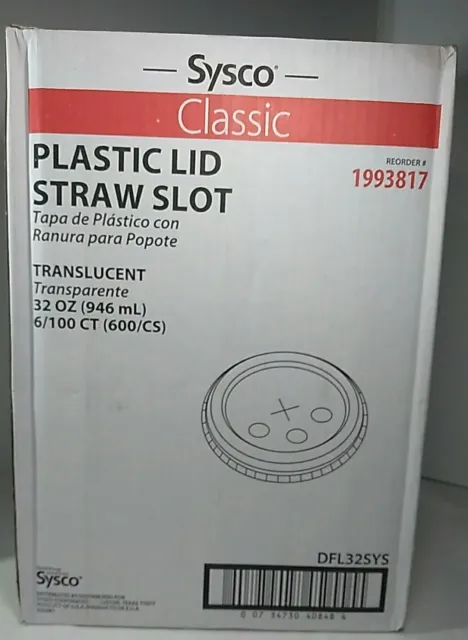 Cold Cup 32oz  Plastic Lids Straw Slot 600 count Sysco Reorder 1993817