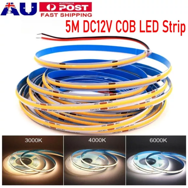 5M DC12V Flexible COB LED Strip Light Warm Natural Cold White 3000/4000/6000K