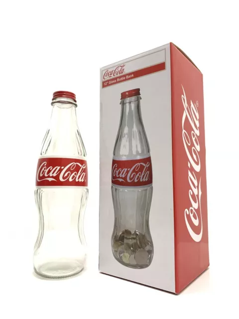 Botella hucha de coca cola tamaño gigante de cristal transparente vintage nueva