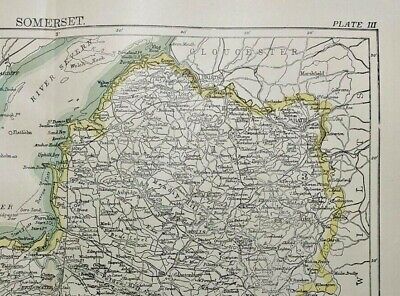 1894 Vintage SOMERSET, UK Atlas Map Authentic Antique Encyclopedia Britannica 3