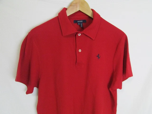 Ferrari Mens Red Mesh Polo Shirt sz M 100% Cotton Ferrari Mens Red Mesh Polo Shirt sz M 100% Cotton