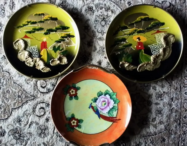 (3) Creative Hand Painted W. S. GEORGE Plates Chinese Couple ~ 3 Dimensional