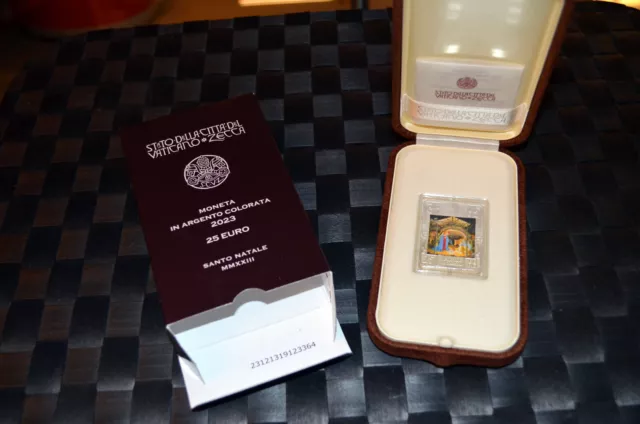 Vatikan 25 Euro Silbermünze  2023 Santo Natale  PP  mit Kolorierung