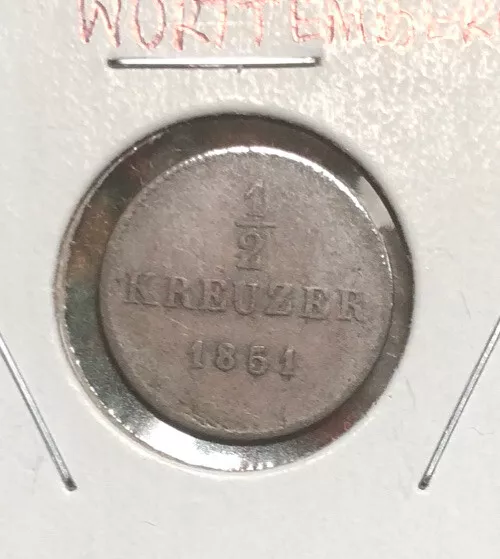 1851 Germany Württemberg 1/2 Kreuzer Copper Coin-Wilhelm I-KM# 585
