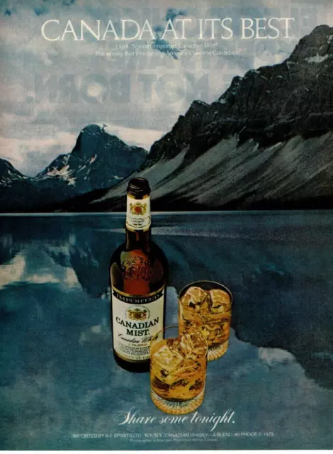 1982 Vintage Print Ad Canada At Its Best Canadian Mist Whiskey Mountains Lake
