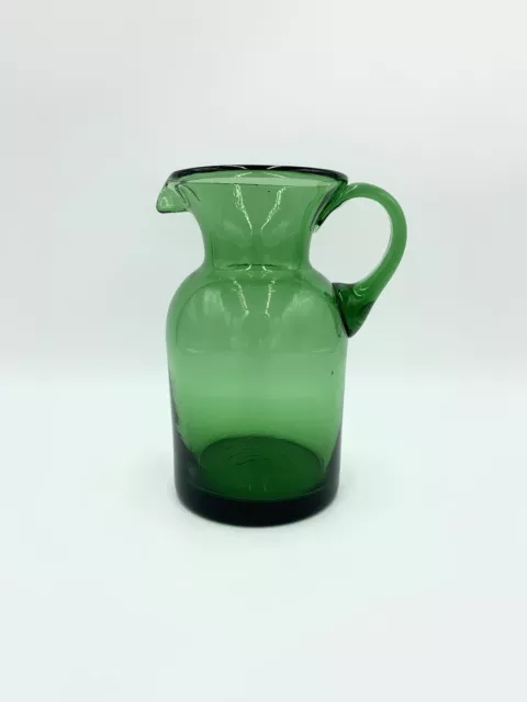 Vintage Hand Blown Emerald Green Glass Pitcher Round Jug 19cmcm