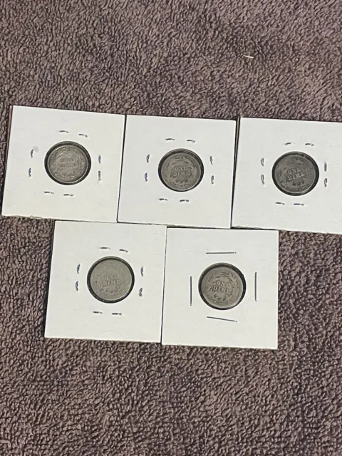 Barber Dimes 1897,1899, 1905 S, 1914,1916 (90% Silver) - Lot of 5