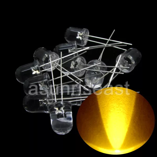 250 × 10mm Yellow Round Head LED Light Lamp Water Clear Lens Long Legs Wholesale