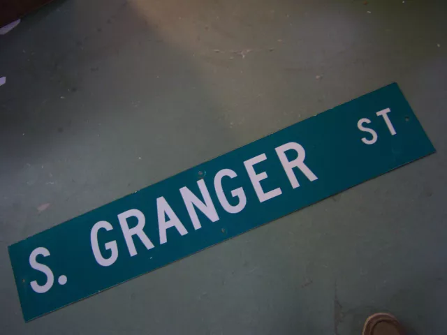 LARGE Vintage  S. GRANGER ST STREET SIGN 48 X 9 WHT LETTERING ON GRN BACKGROUND