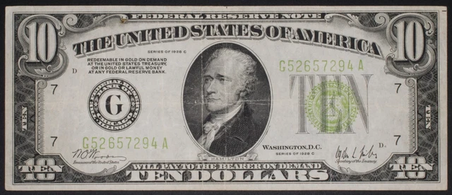 1928-C $10 "Redeemable in Gold" Lime Green Seal FRN Fr 2003G Chicago IL District