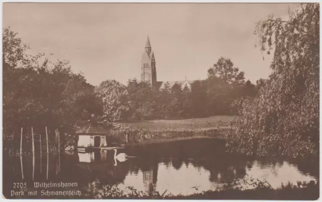 AK Wilhelmshaven - Park mit Schwanenteich 1919