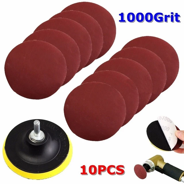 10pcs 100mm Sanding Discs / Polissage Coussinet 1000Grit W / Tige Perceuse