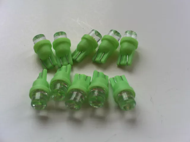 10 NEW Pinball 6.3 Volt LED GREEN Concave Replacement Bulbs 555 Wedge Base T10