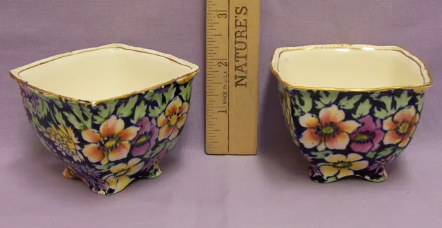Pair Porcelain Sugar Bowls Royal Winton Grimwades Floral Design Made England