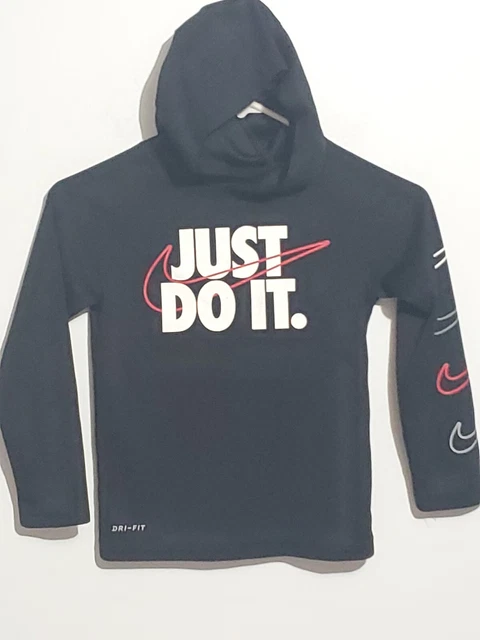Kids Size 4-6 MEDIUM JUST DO IT NIKE HOODIE SWEATSHIRT SWOOSH DRI-FIT  Logo Boys