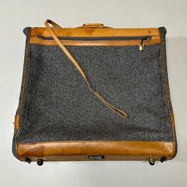 Vintage Hartmann Tweed and Leather Rolling Luggage Bifold Garment Bag