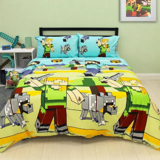 Minecraft Set Housse de Couette Double Aventure Joueurs Chambre Enfants 2-in-1