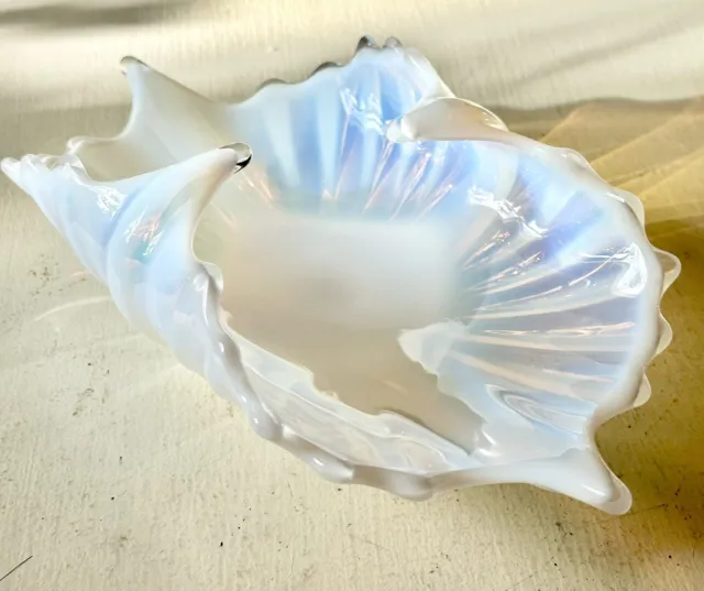Vtg Fostoria Heirloom Opalescent White/Blue Dish Candy Bowl Curled Edge GORGEOUS