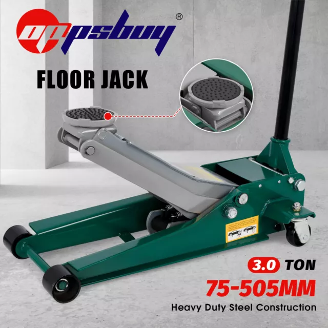 3Ton Floor Jack Super Low Profile 75-505mm Hydraulic Car Trolley Steel Dual Pump