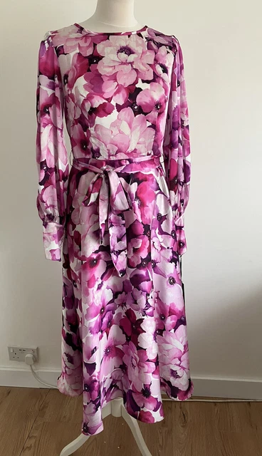 Abito floreale Veni Infantino Ronald Joyce UK10 rosa maniche lunghe festa di nozze