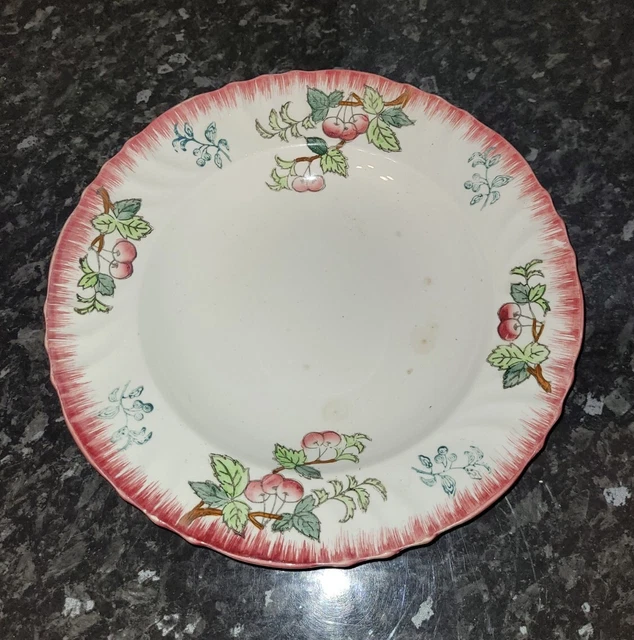 1 grande Assiette creuse ancienne faïence de Longwy modèle Montmorency Cerises