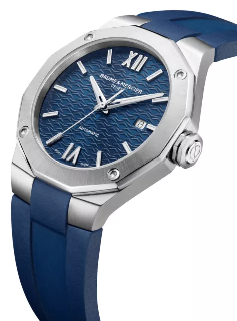 Baume & Mercier Riviera Automatique Acier Cadran Bleu Caoutchouc Montre Hommes 2