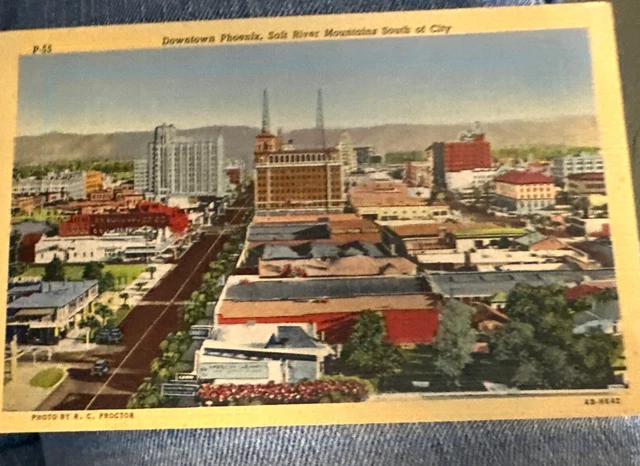 Postcard Phoenix Aerial View Downtown Arizona Vintage Linen c1940 P55