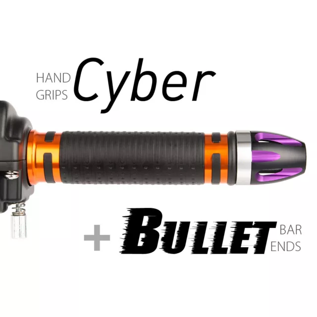 KiWAV Motorcycle Cyber Grips Orange with Bullet Bar Ends Purple/Silver