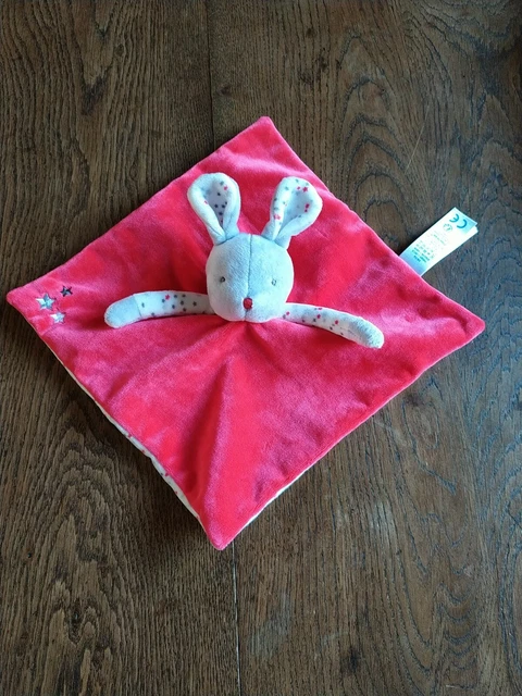 Doudou plat lapin souris Obaibi rouge gris étoiles