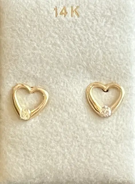 14K Real Solid Gold Earring - HEART SPARKLE