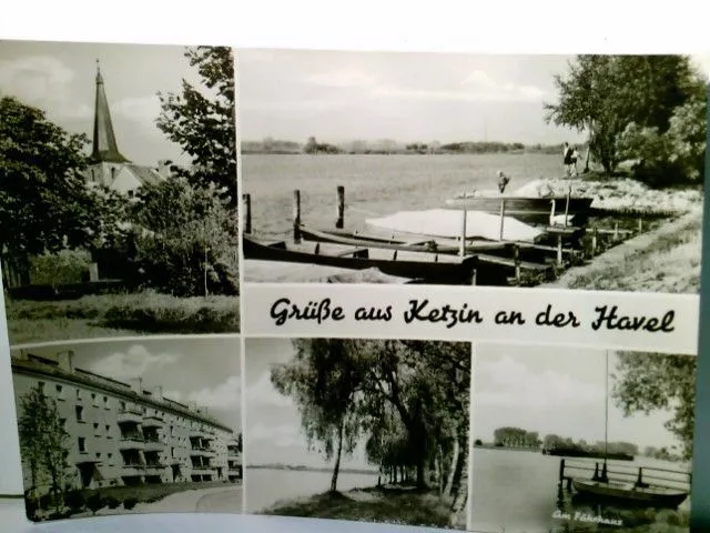 Ketzin an der Havel. Alte Mehrbild AK s/w. Ortsansicht mit Blick zur Kirche, Woh