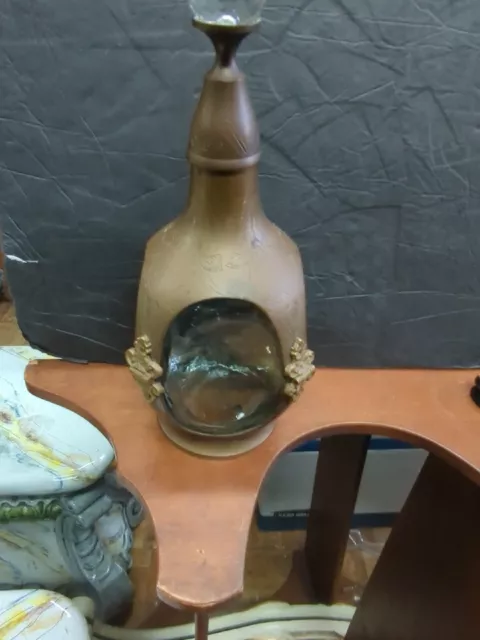 Haig &Haig Brass Overlay Scotch Whiskey Decanter Glass Pinch Bottle