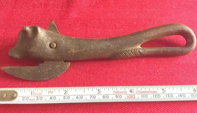 19th Cent Victorian Cast Iron Bully Beef Calf Shaped Figurative Can Opener