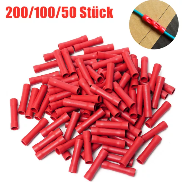 200/50x Stossverbinder rot isoliert 0,25-1,50 mm² Quetschverbinder Stoßverbinder
