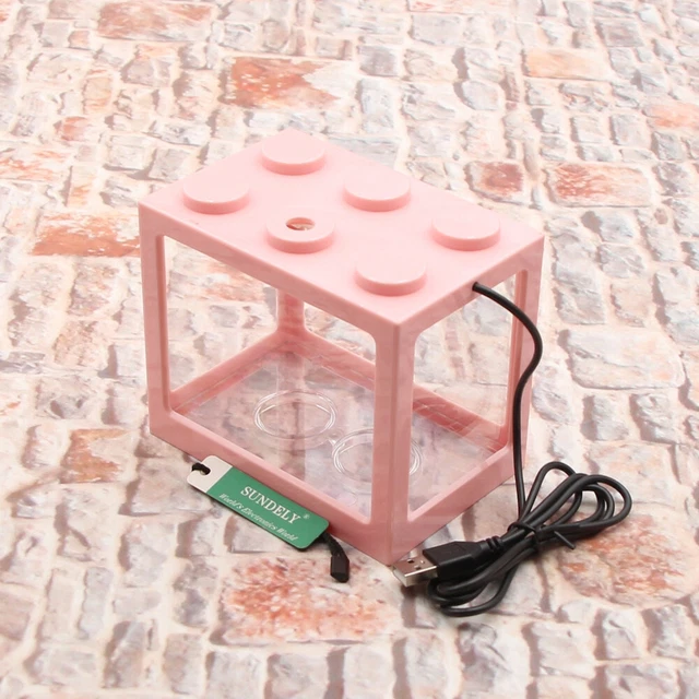 Mini Box USB Fish Tank Aquarium LED Light Lamp Desktop Ornament Decor PINK 2