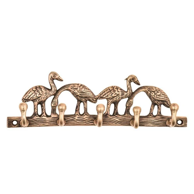 Antique Brass Birds Wall 5 Hooks Hangers Holder Hanging Coat Towel Clothes