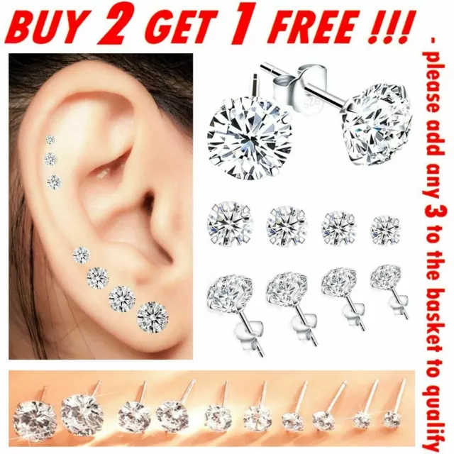 925 Sterling Silver Stud Earrings Women Men Genuine Cubic Zirconia Ladies Set CZ