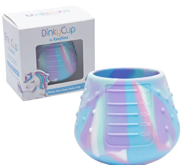 DinkyCup 50 ml taza abierta de reequilibrio bebé sin BPA jugo de silicona leche unicornio