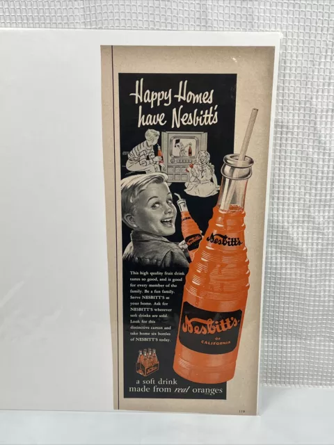 Nesbitts Orange Drink Soda California 1950's Ephemera Print Ad Happy Homes TV